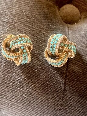 Gold-Tone Turquoise Knot Stud Earrings